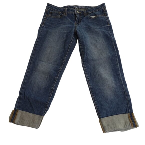 Gap Straight Crop Cuffed Jeans Women Size 6 28 Medium Wash Blue Cotton Stretch - Picture 1 of 12